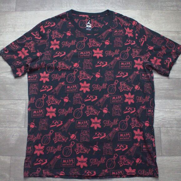 Nike Air Jordan Mars Mini Muffin Flight 23 All Over Print T-Shirt Red Black L - Picture 1 of 4